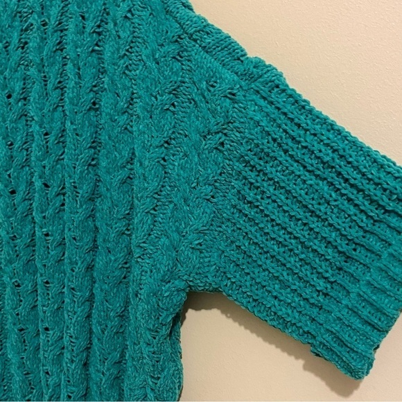 Umgee Green Size S Chunky Cable Knit Open Front 3/4 Sleeve Cardigan Sweater - Picture 4 of 9